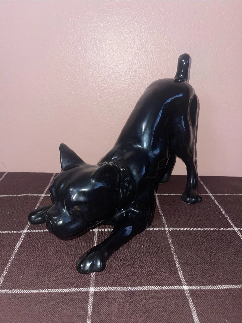 Vintage MCM Stalking Prowling Ceramic Boston Terrier Figurine Art Deco1970s